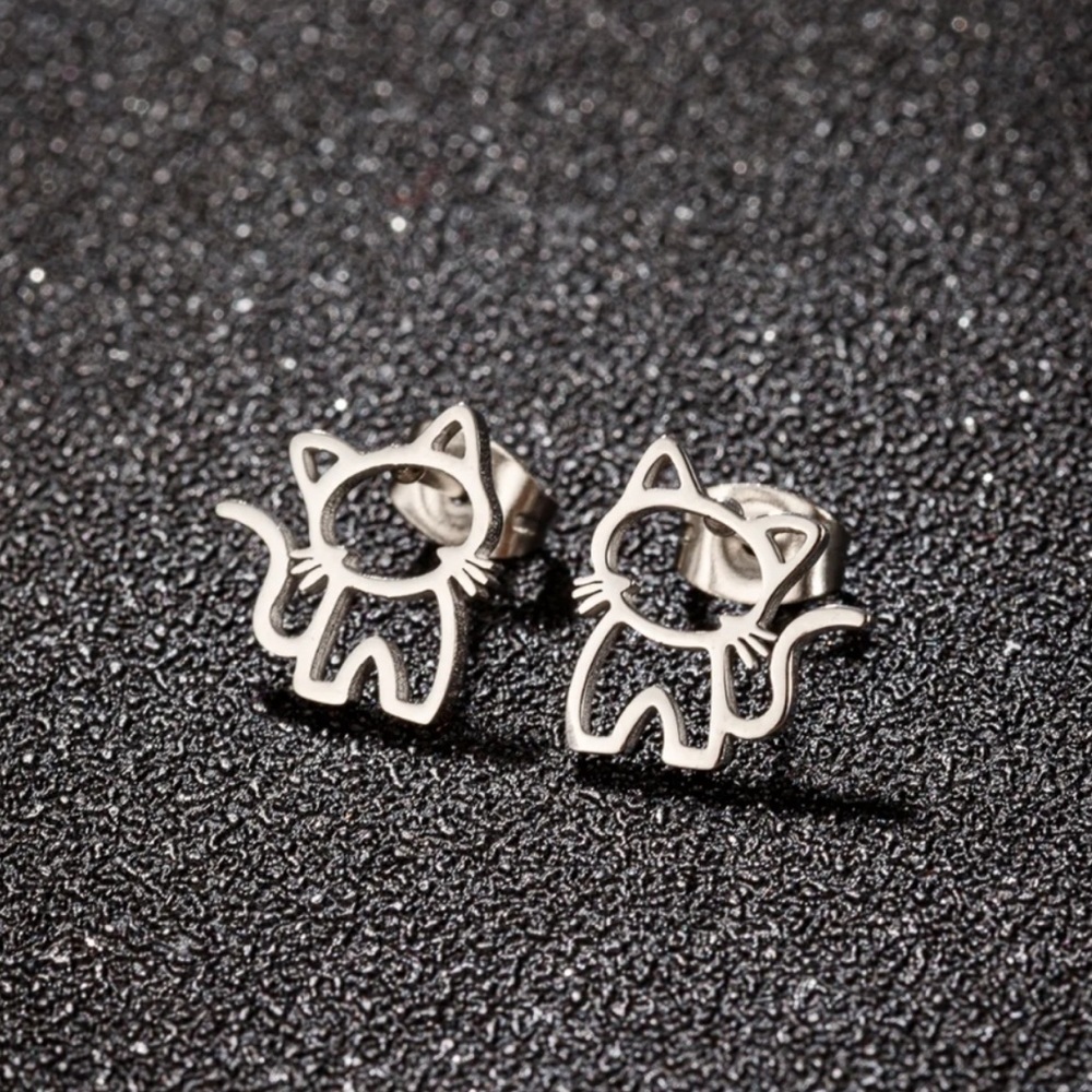 Silver Cat Earrings